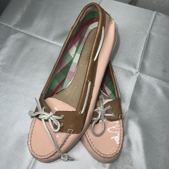 Sperry Topsider Women's Angel Fish Pink Patent Leather Plaid inside Boat zs 7.5 - Picture 11 of 14